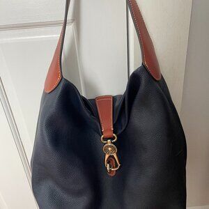 Dooney and Bourke Navy Lucca Leather Logo Lock Hobo Bag